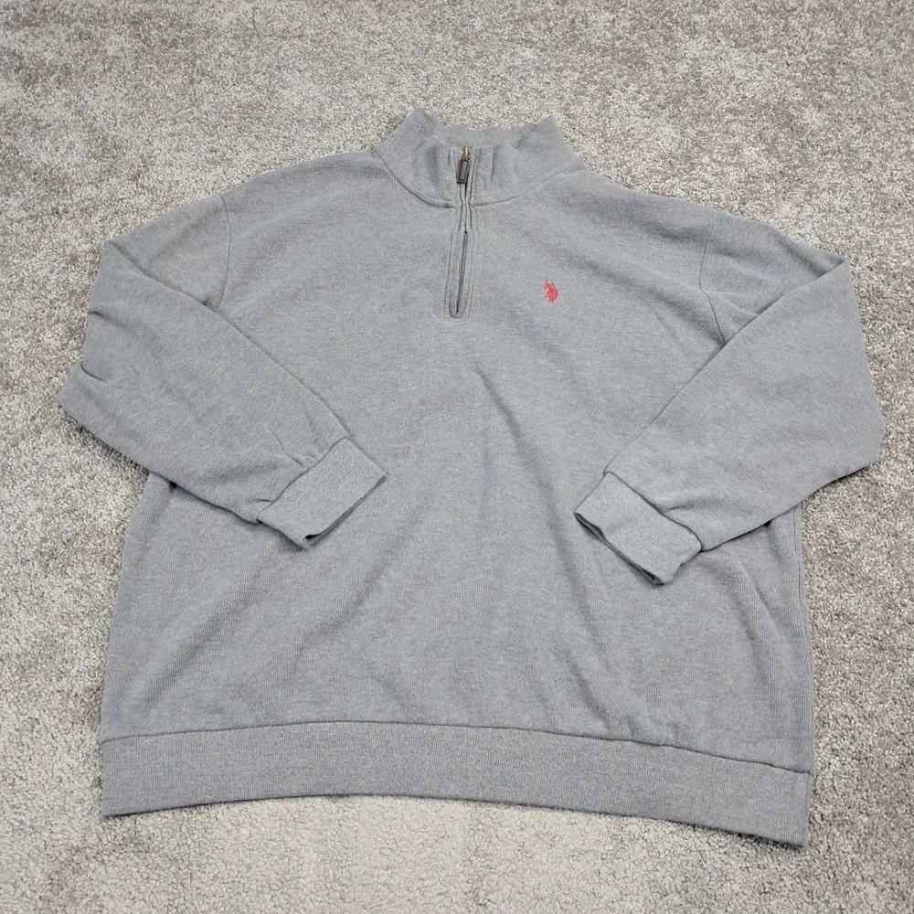 US Polo Assn Mens 3XL Gray Ribbed Quarter‎ Zip Pullover Sweatshirt Pony Logo